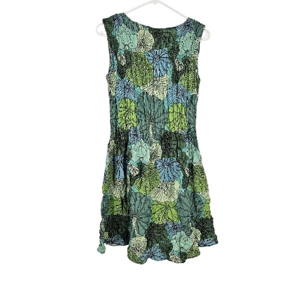 Alquema A-Line Dress Green Blue Floral Pleated Sleeveless Fit & Flare Mini US 6 - Picture 6 of 6